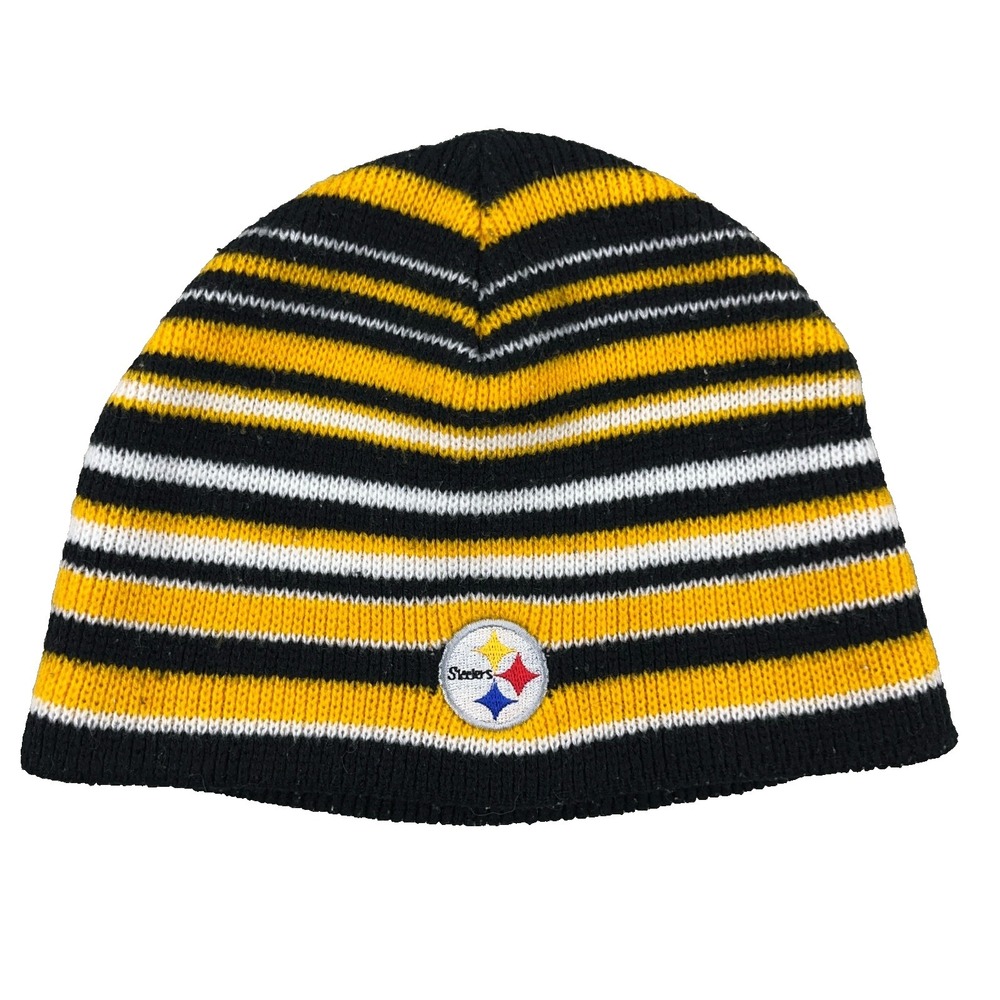 Pittsburgh Steelers Hat Skull Cap Beanie Toboggan Black Yellow Knit Striped